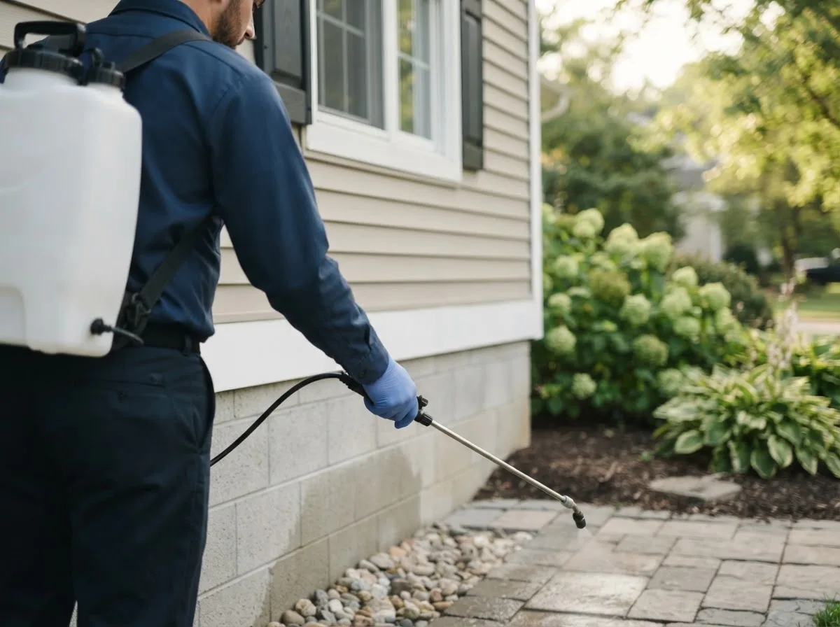 Pest control technician inspecting a home in Roulette, PA